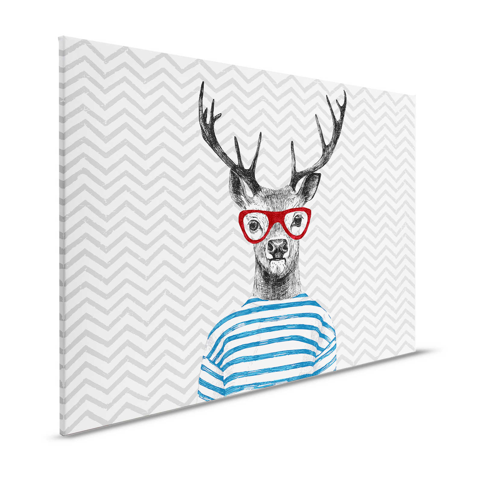 Children's Room Canvas Painting Comic Design, Deer with Glasses - 1.20 m x 0.80 m
