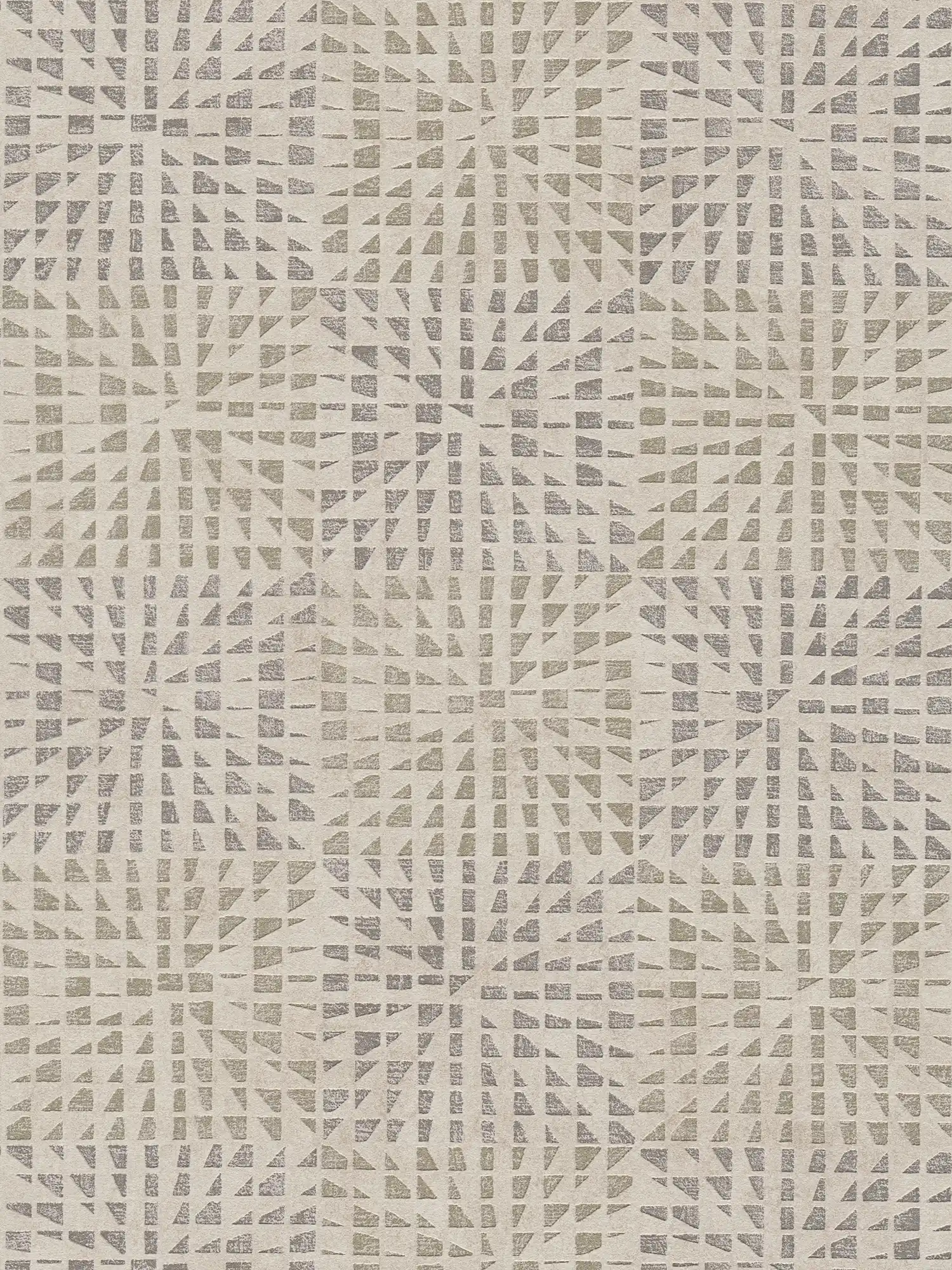 Ethno wallpaper with textured pattern & mosaic effect - grey, beige
