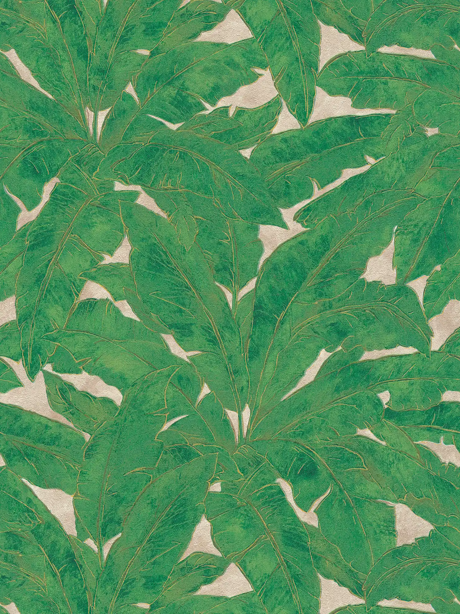 Jungle wallpaper with gold contour - green, gold, beige
