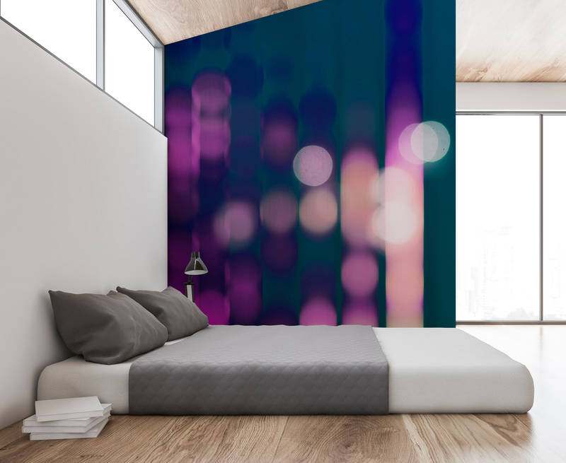             Big City Lights 3 - Photo wallpaper with light reflections in violet - Blue, Violet | Matt smooth non-woven
        