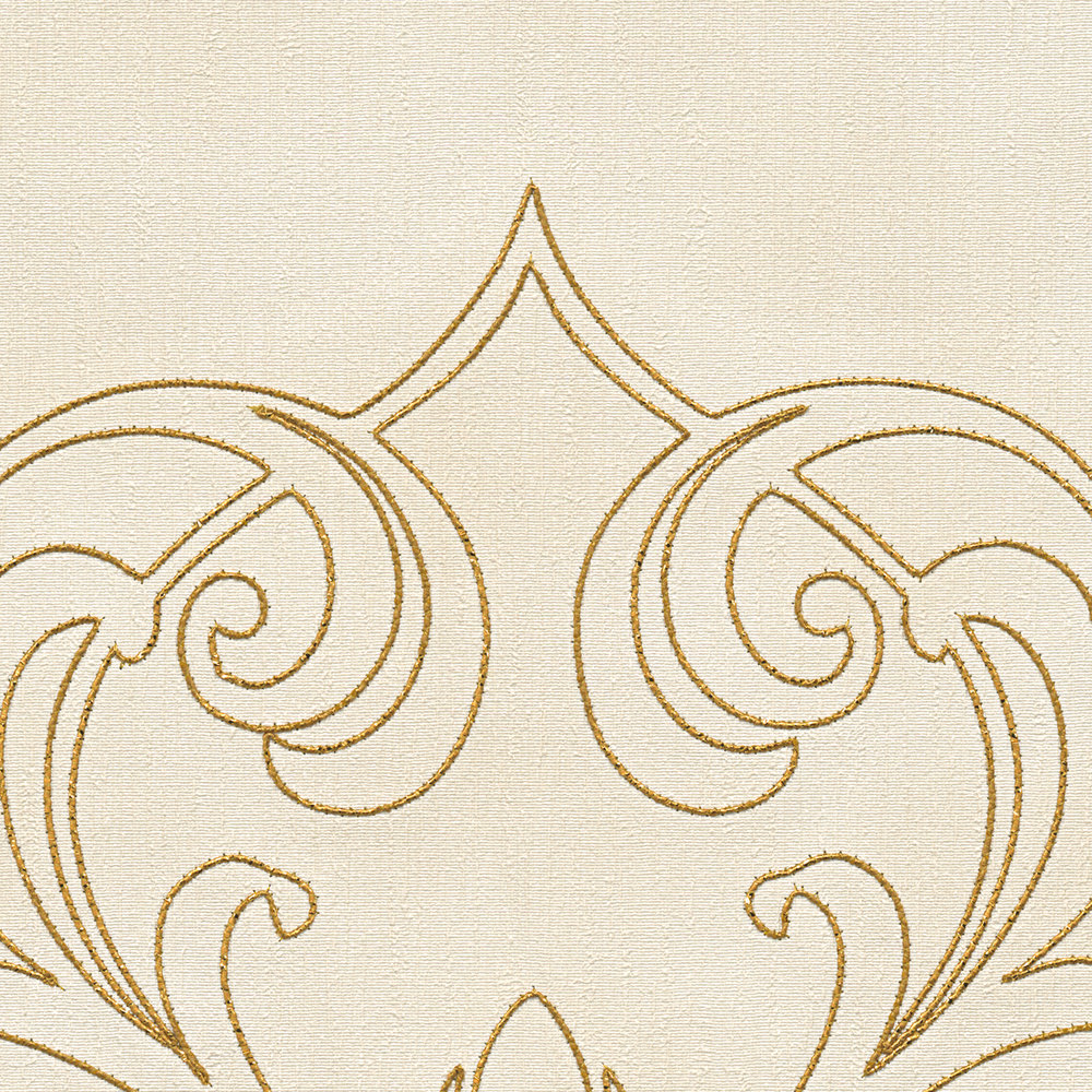             Premium wall panel with ornaments on textile structure - cream, gold
        