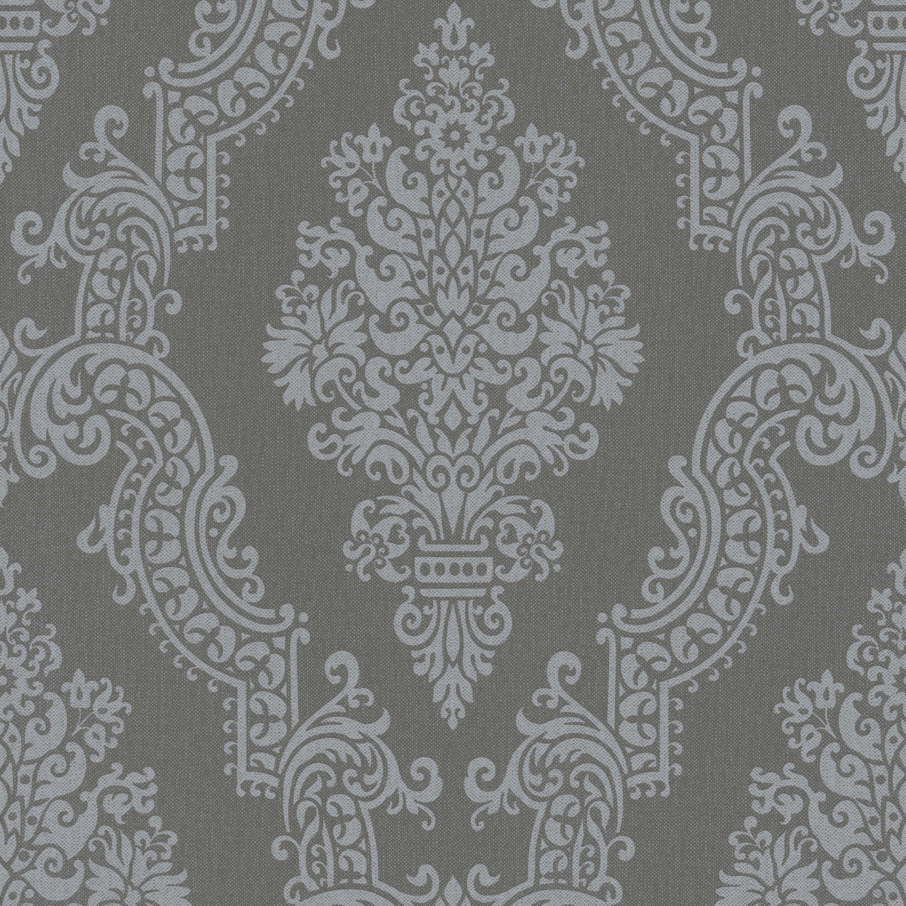 Papel pintado ornamental clásico con motivos florales - gris
