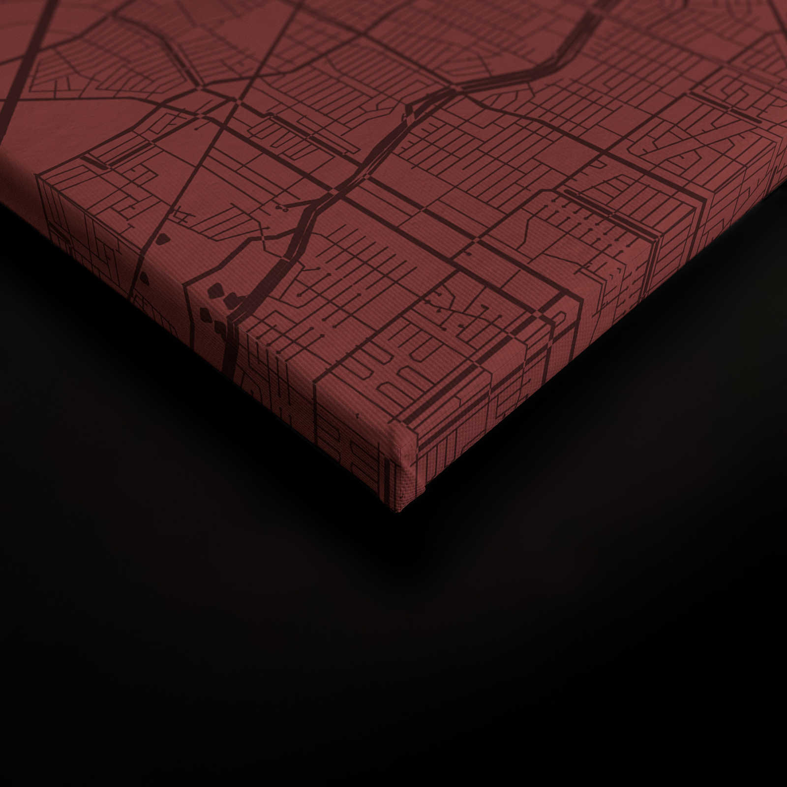             Tableau toile Carte de la ville avec tracé des rues | rouge - 0,90 m x 0,60 m
        