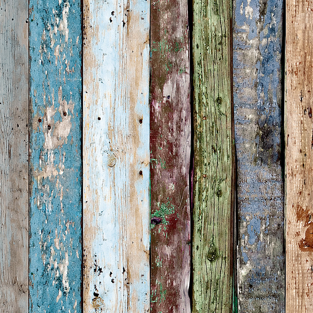            Carta da parati effetto legno in stile rustico shabby chic - multicolore
        