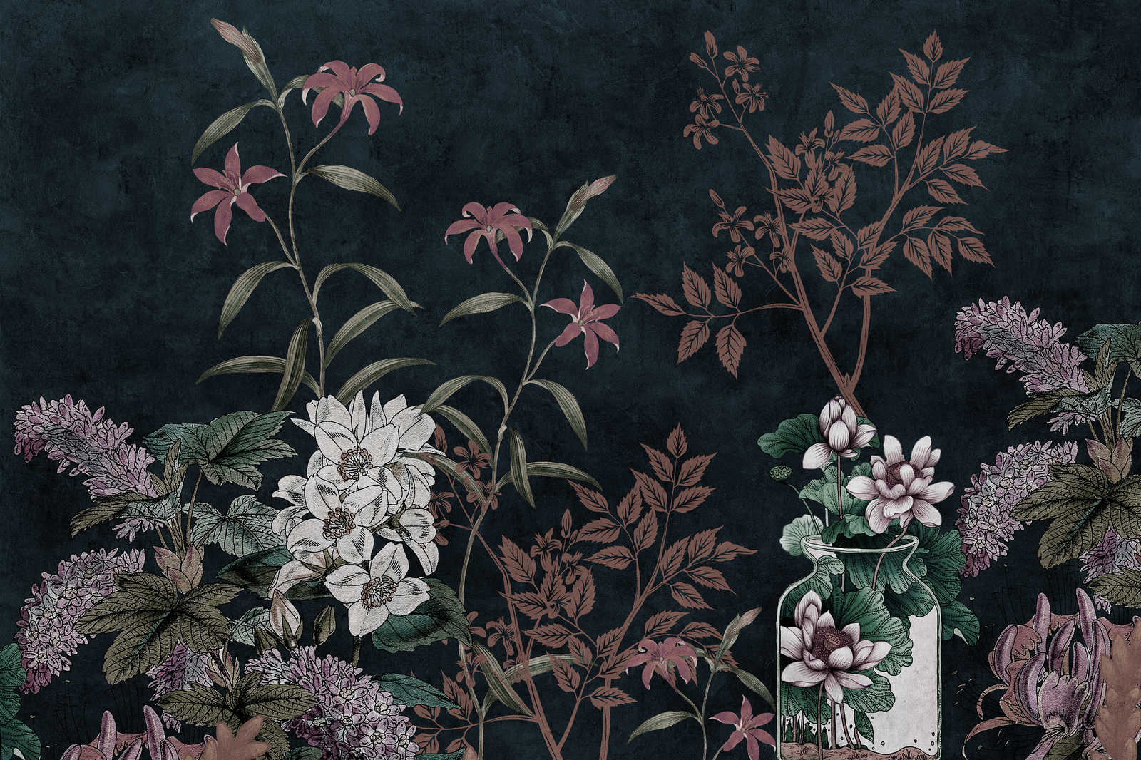            Dark Room 2 - Black Canvas Painting Botanical Pattern Pink - 1.20 m x 0.80 m
        