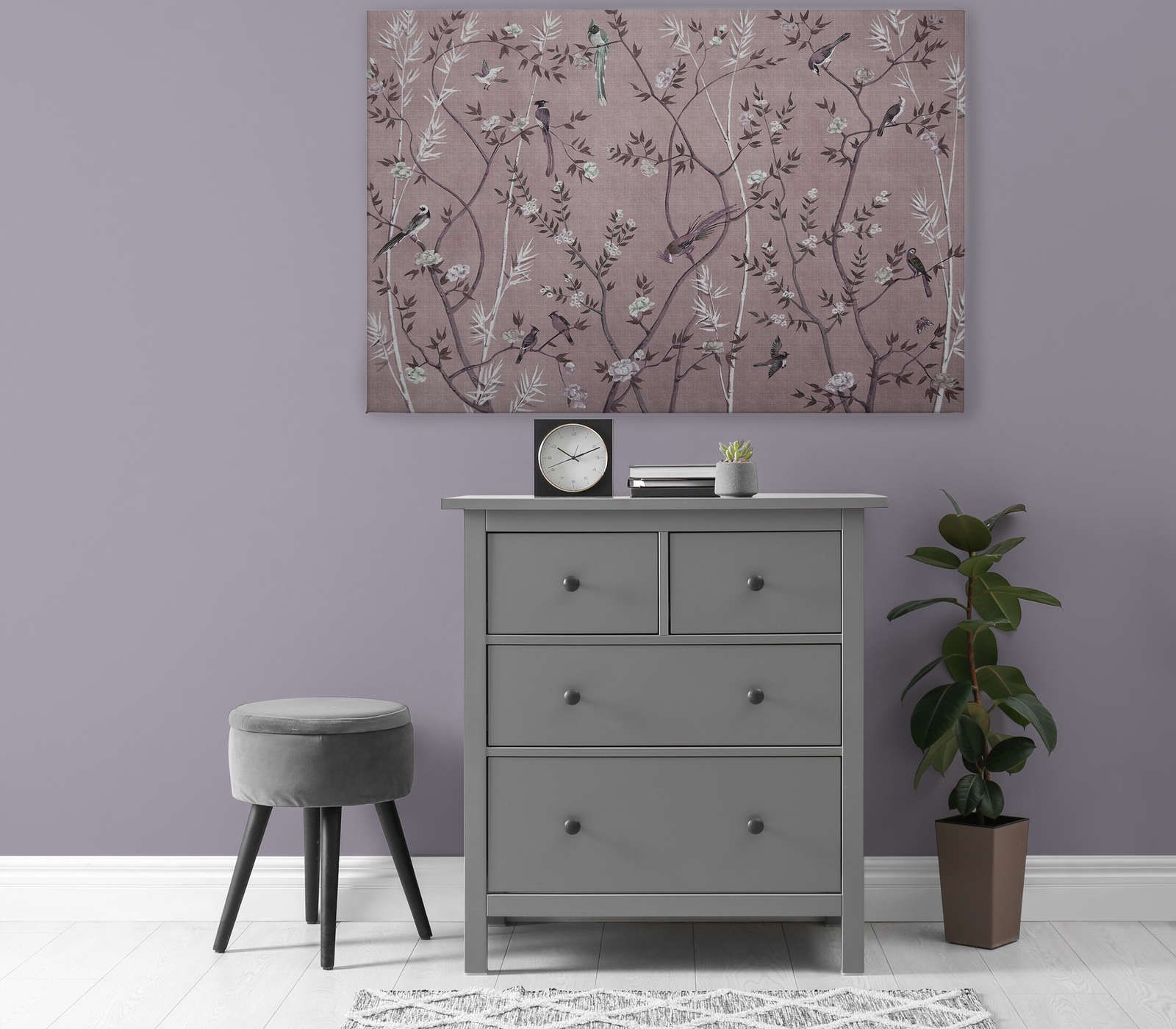             Tea Room 3 - toile oiseaux & fleurs design rose & blanc - 1,20 m x 0,80 m
        