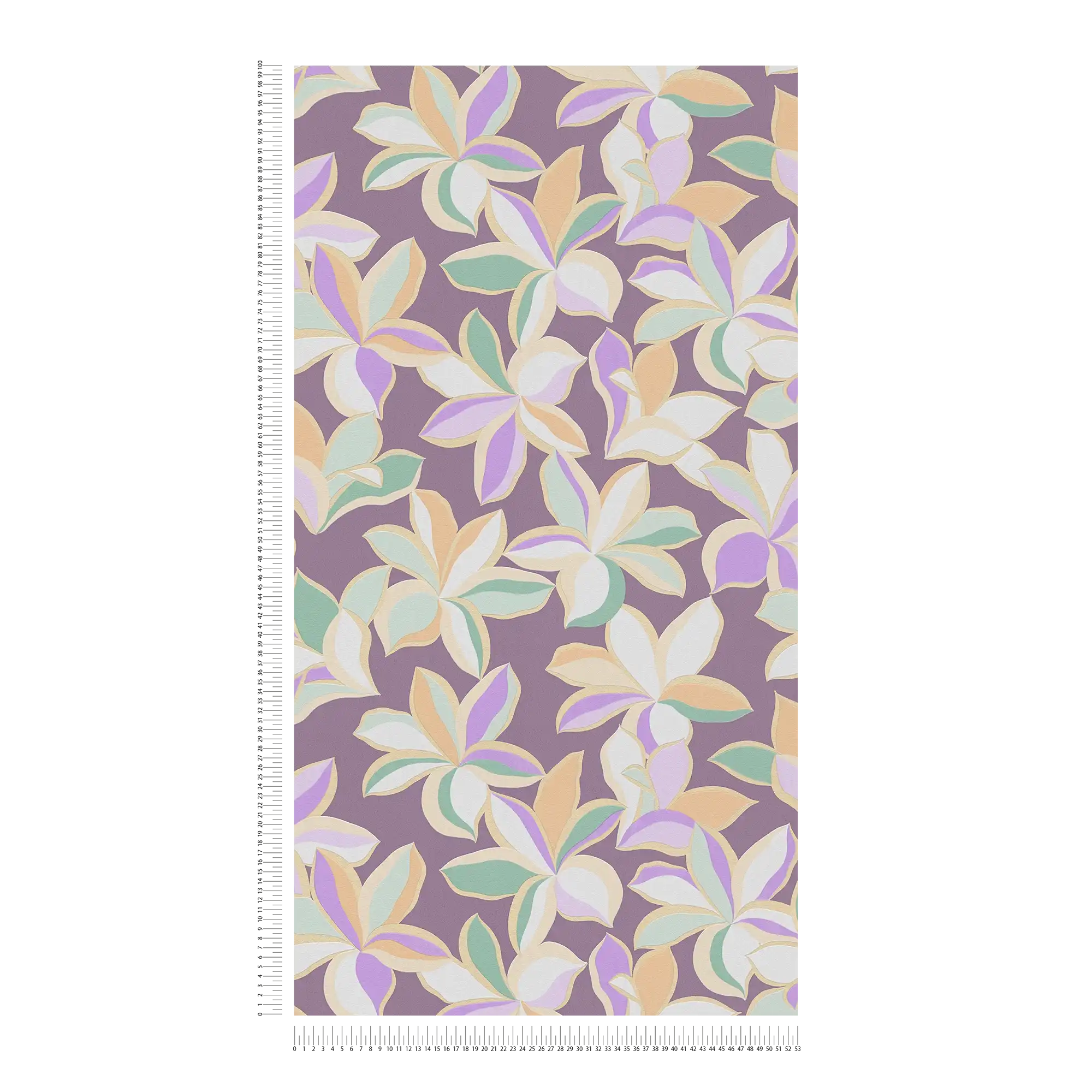             Floral wallpaper with shiny pattern - purple, gold, green
        