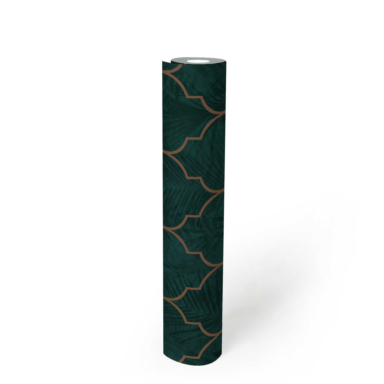             Tile wallpaper with ornament and leaf pattern - green, turquoise, brown
        