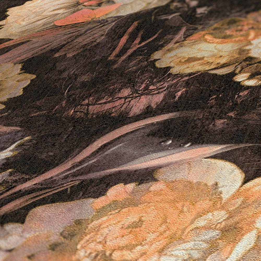             Papel pintado floral de estilo artístico con rosas - Amarillo, Marrón
        