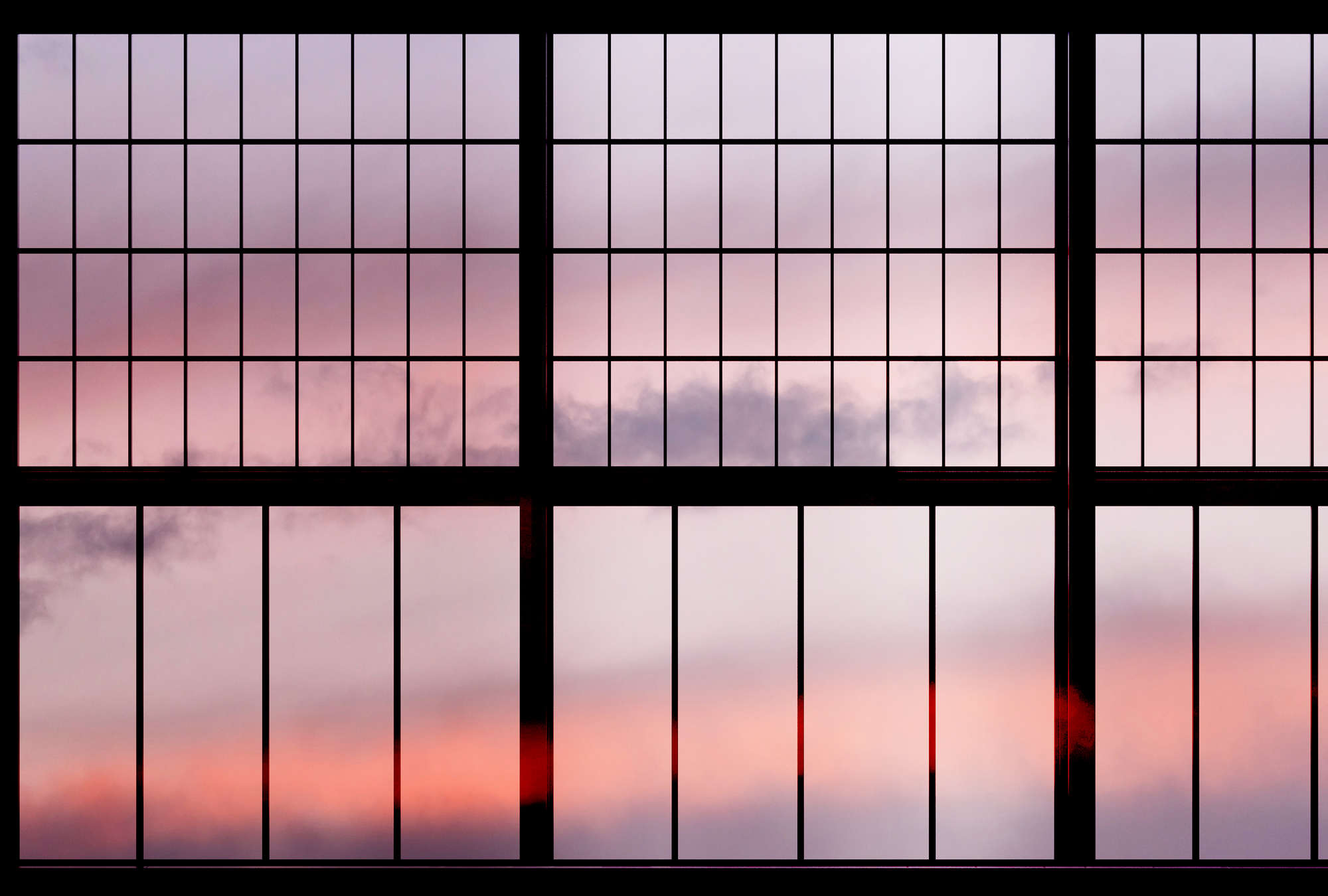             Sky 1 - Wallpaper Window View Sunrise - Pink, Black | Pearl Smooth Non-woven
        