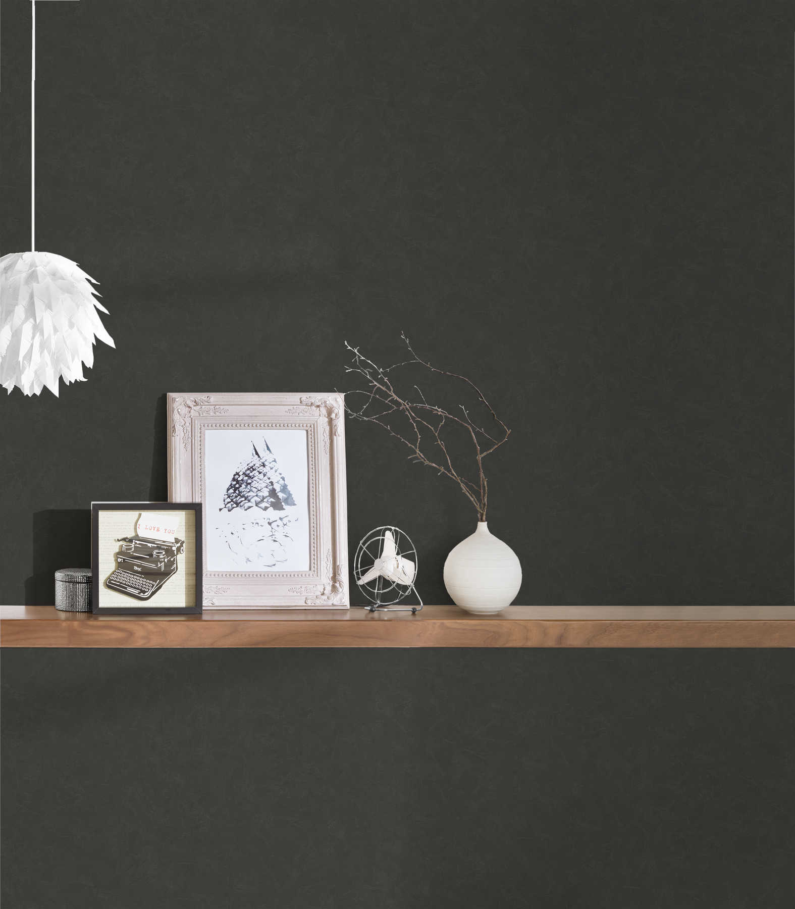             Non-woven wallpaper plain trowel plaster - black, anthracite
        
