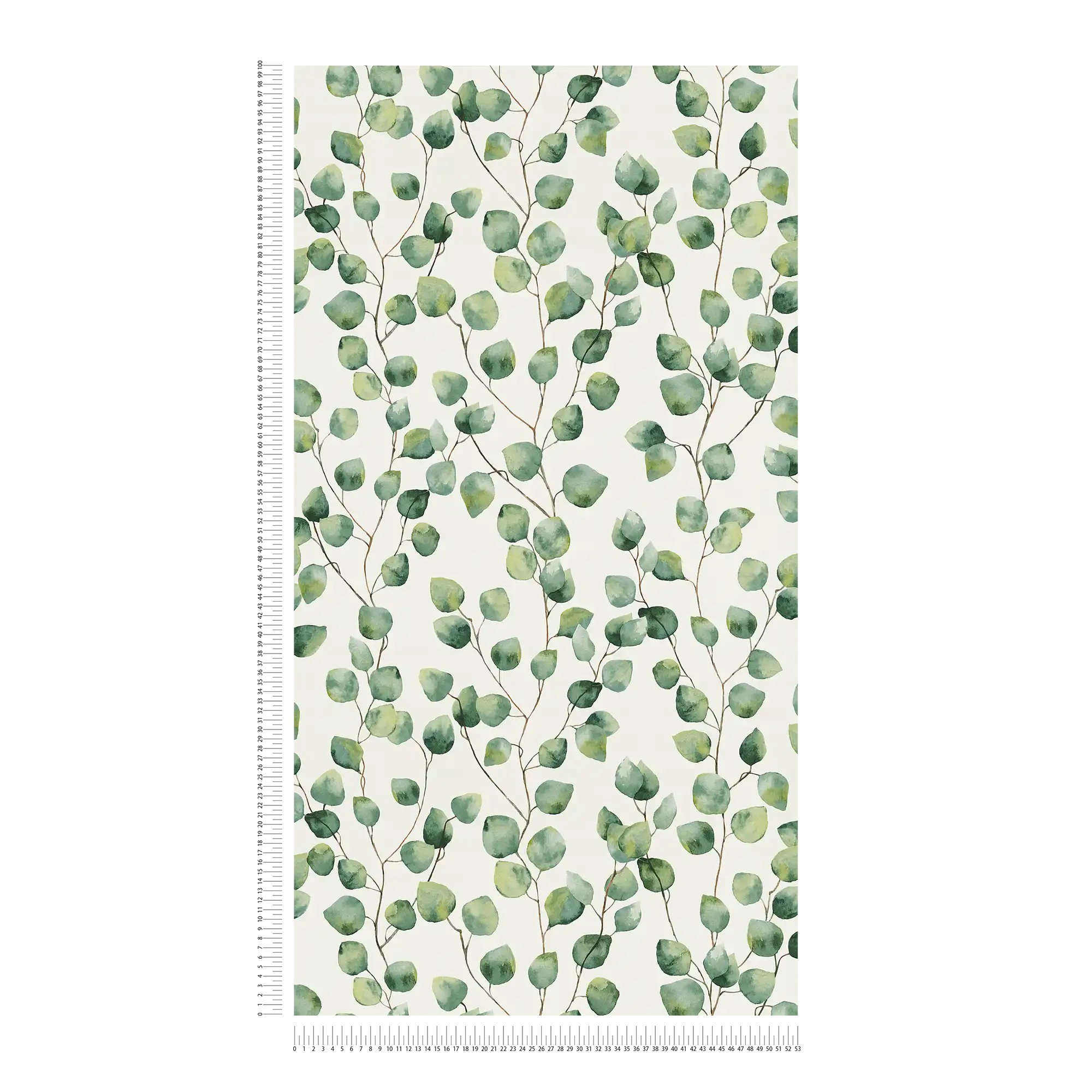             Carta da parati in stile acquerello "Tendini di foglie" - verde, bianco
        
