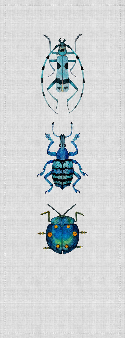             Buzz panels 5 - Digital print panel with colourful beetles- Nature linen strukutr - Blue, Grey | Pearl smooth fleece
        