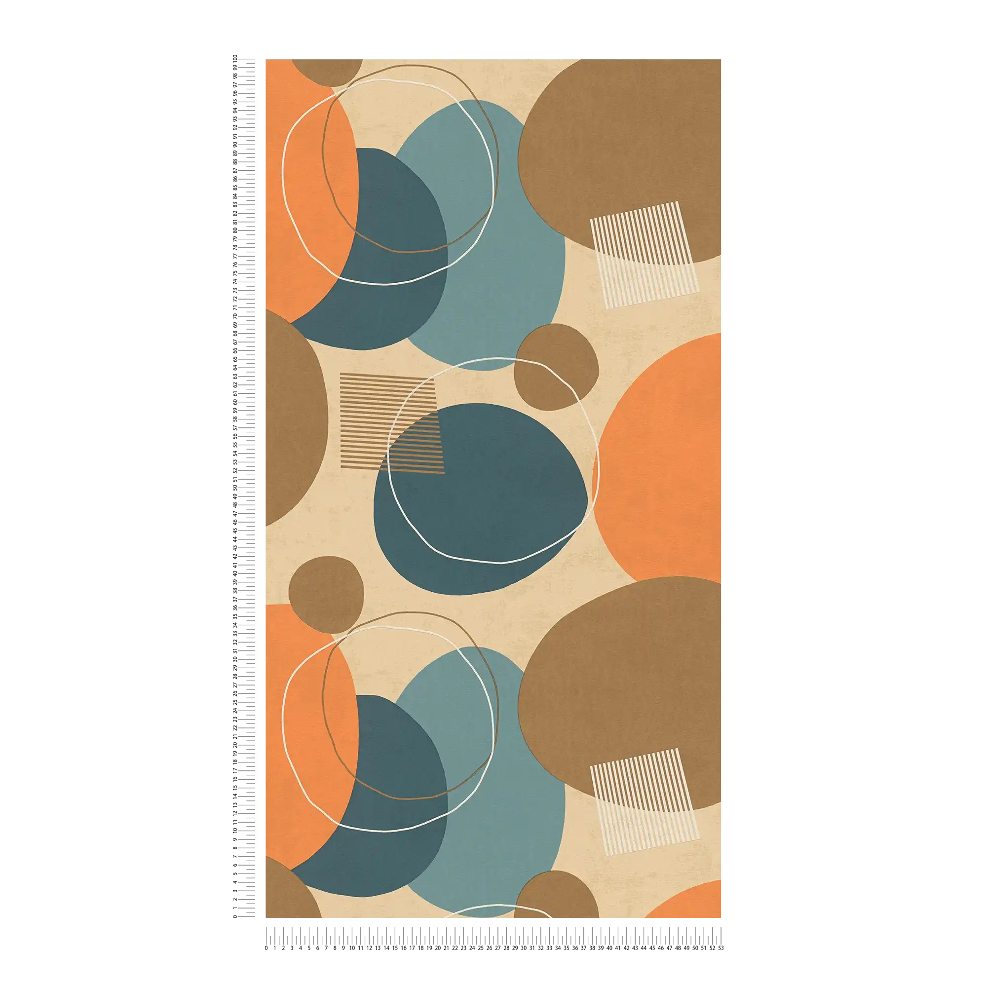             Retro Behang Mid Eeuw Modern Patroon - Oranje, Bruin, Blauw
        