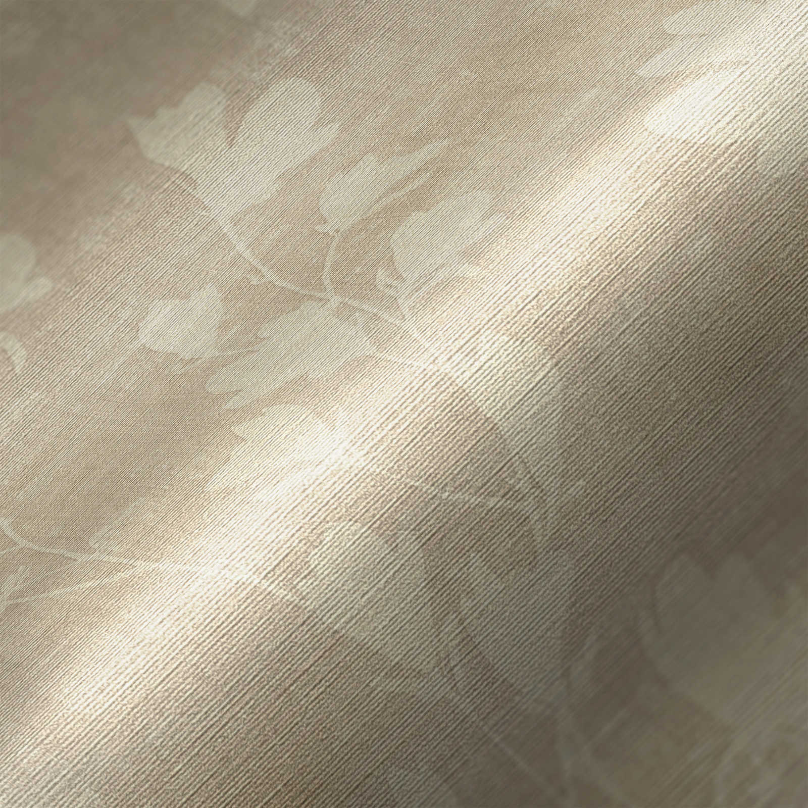             Papier peint beige avec motif naturel de feuilles
        