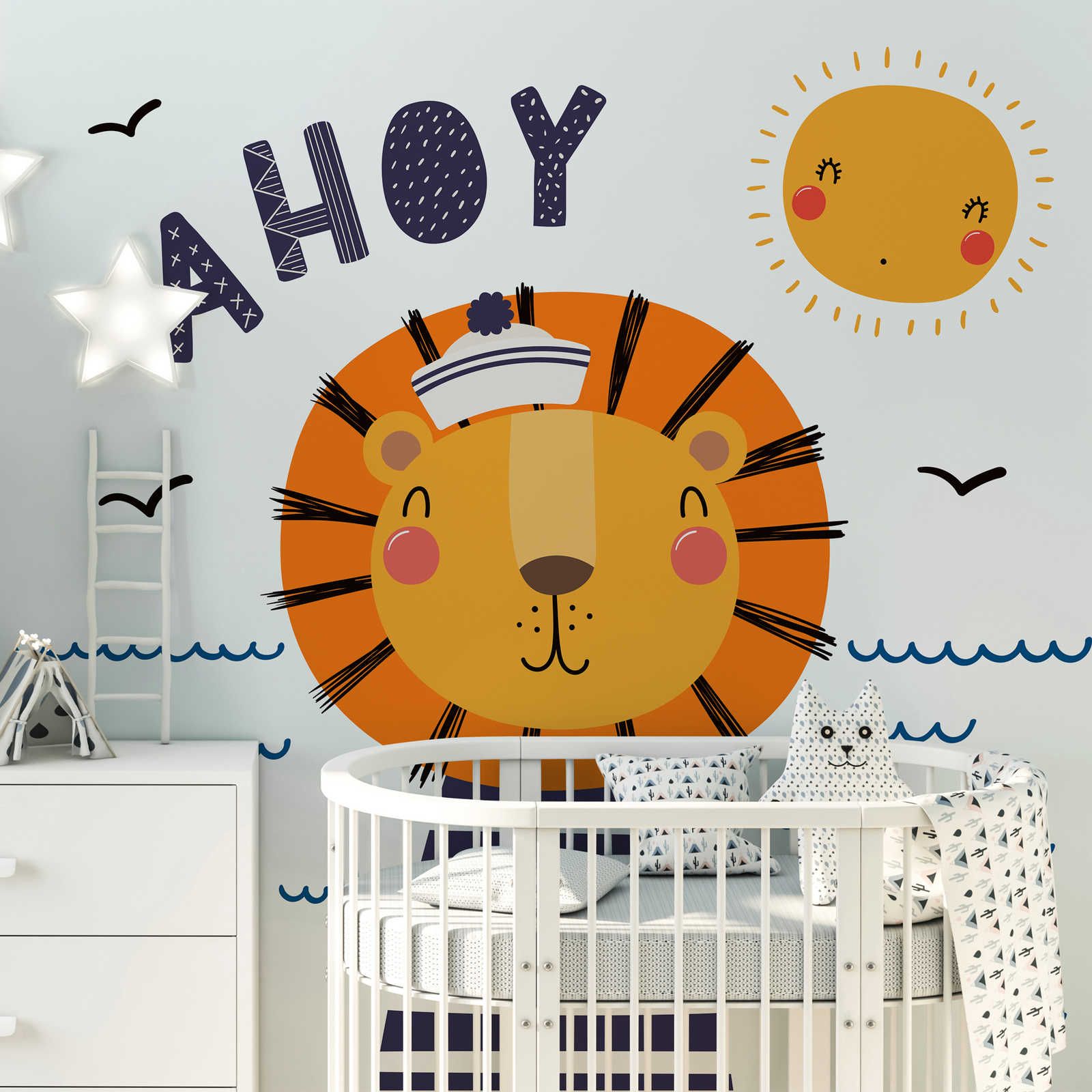 Kinderkamer muurschildering met leeuw piraat - Glad & parelmoer fleece
