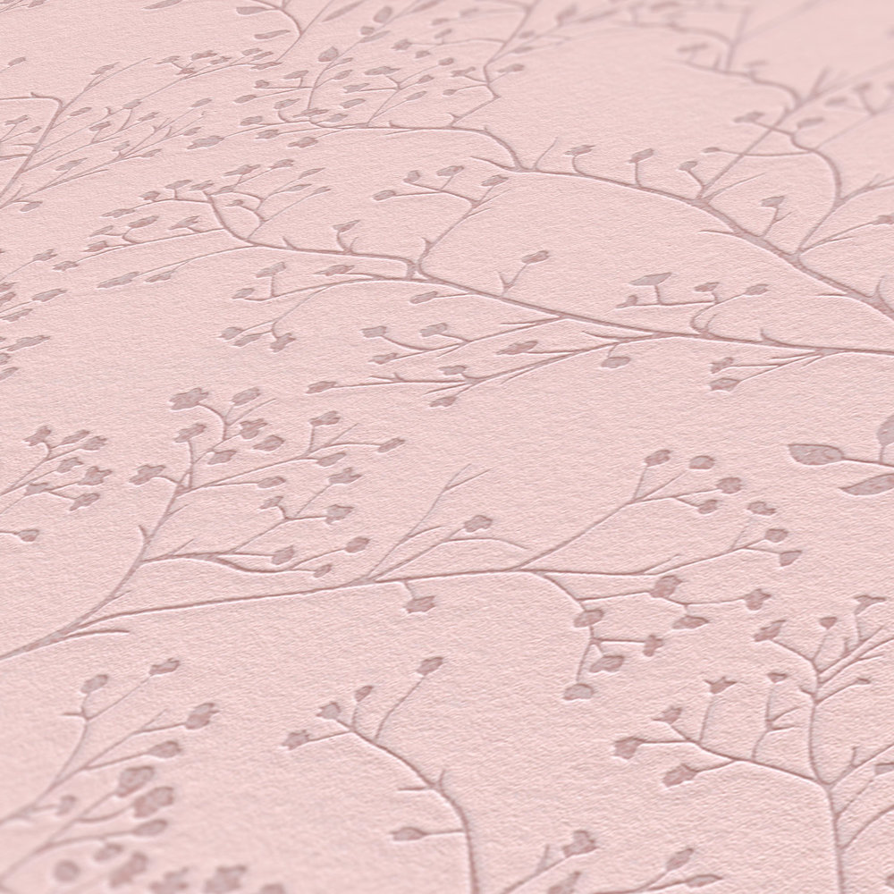            Plain wallpaper pink with leaves pattern, gloss & texture effect
        