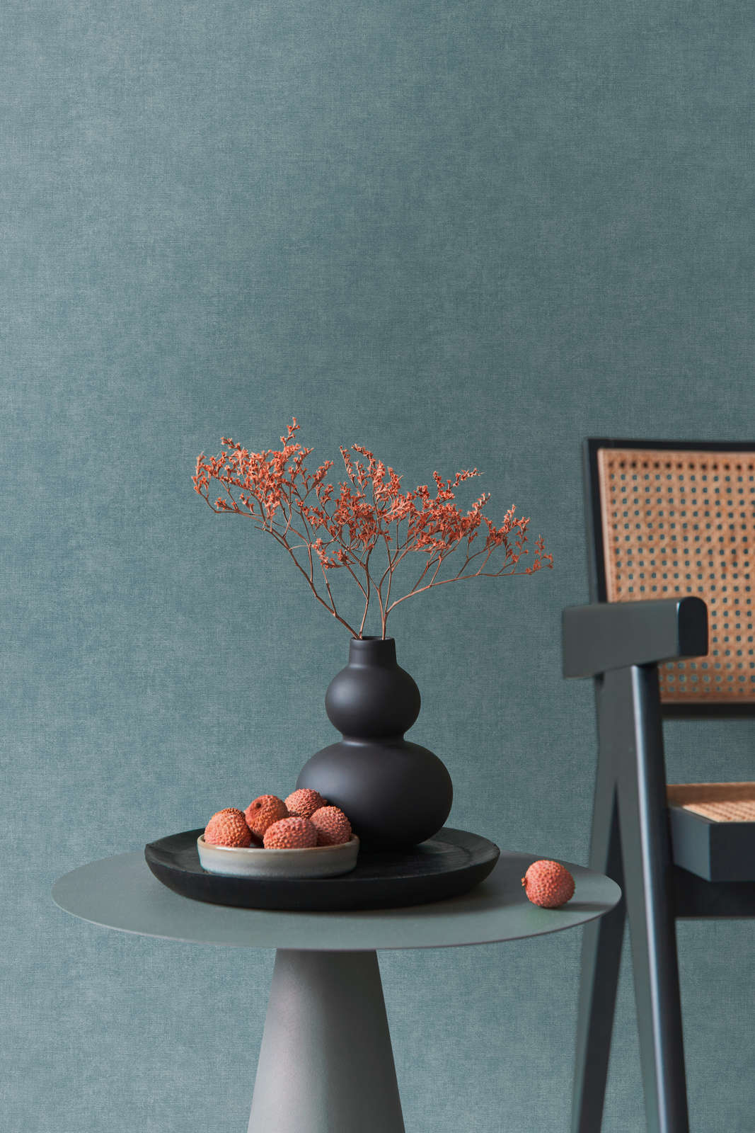             Lightly textured non-woven wallpaper in plaster look - blue, petrol
        