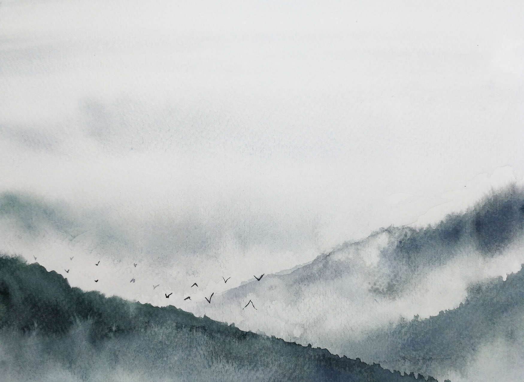             Misty landscape in painting style - Grey, Black
        