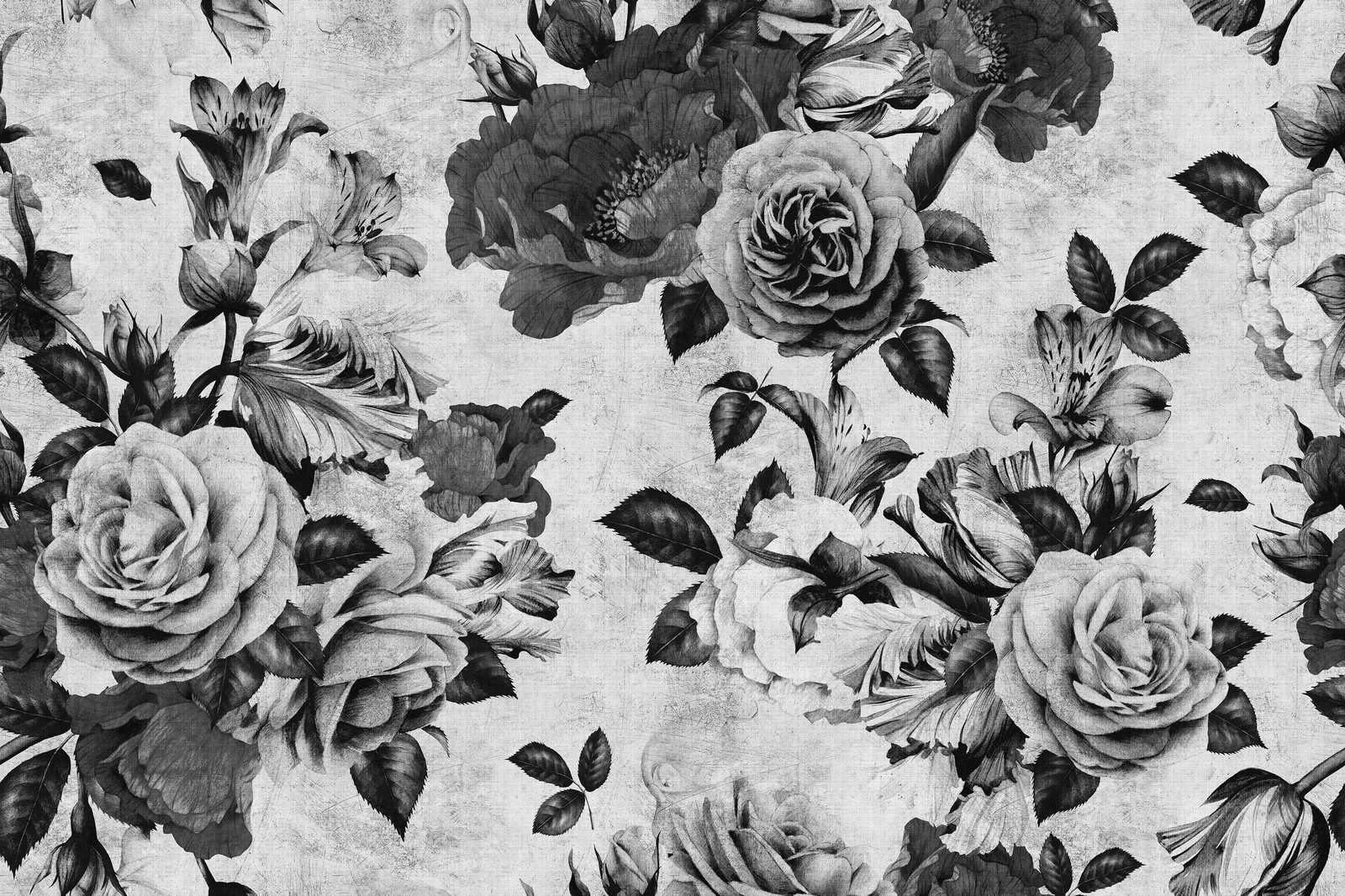             Spanish rose 1 - Toile de roses avec fleurs en noir et blanc - 0,90 m x 0,60 m
        