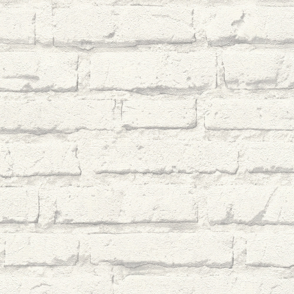             Stone wallpaper, white brick wall with texture pattern - grey, white
        