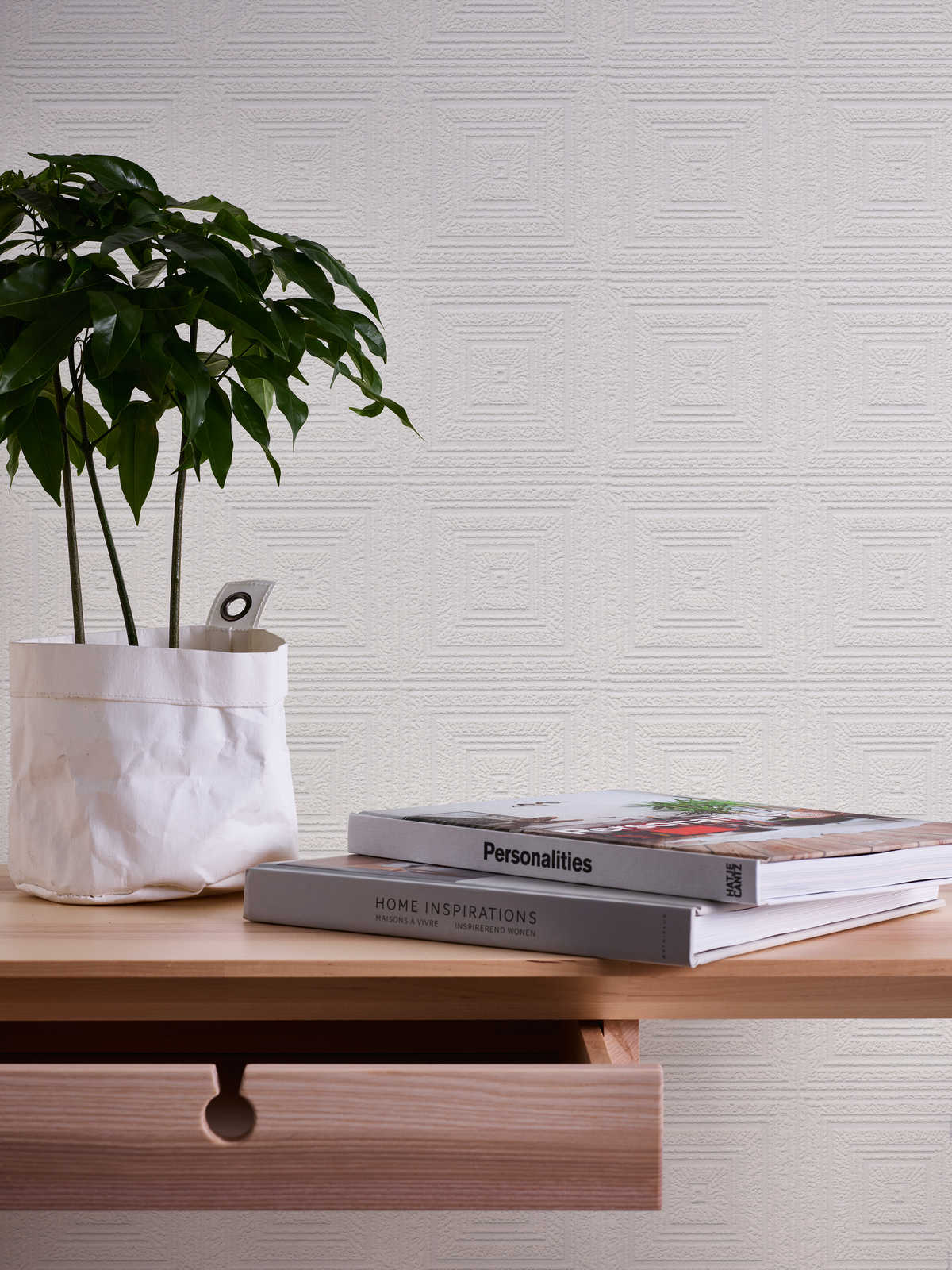             Paper wallpaper decor cassettes texture effect & plaster look - white
        
