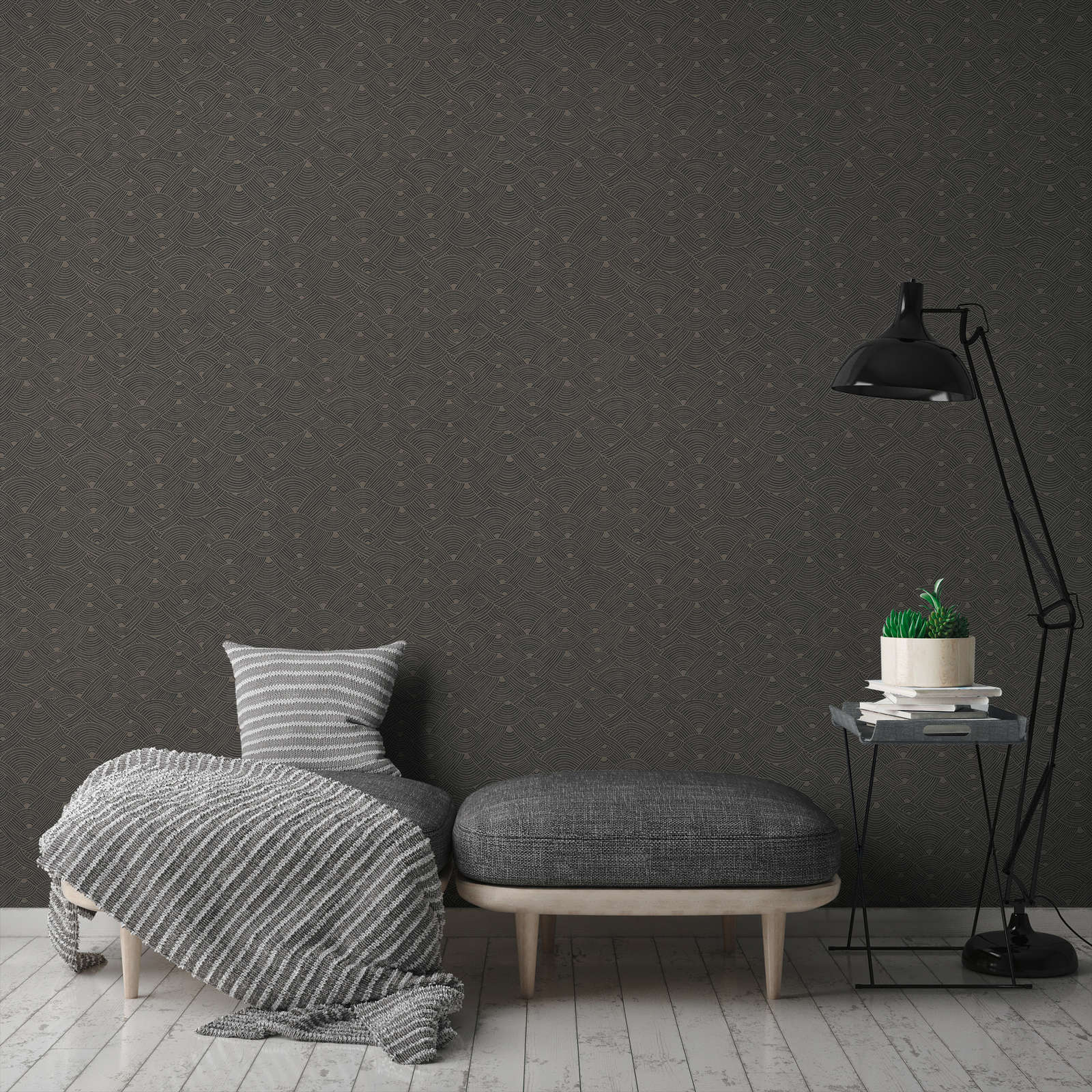             Dark wallpaper braided motif with texture design - grey, black
        