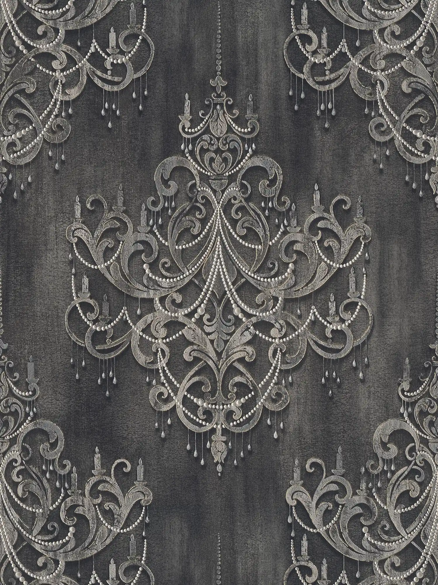 Zwart behang parelmoer patroon, ornamenten & metallic effect
