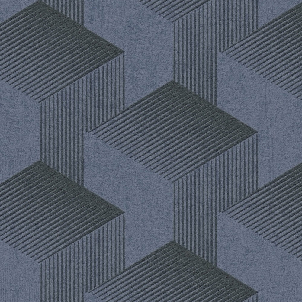            papier peint en papier graphique avec motif en 3D mat - bleu, noir
        