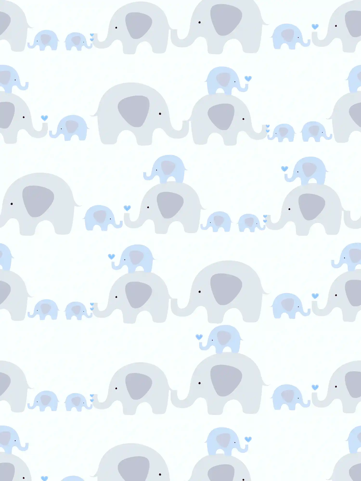 Papel pintado infantil niño elefantes - azul, gris, blanco
