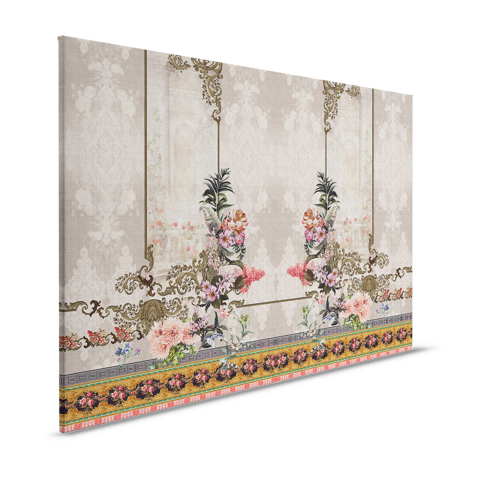 Oriental Garden 1 - Tableau toile revêtement mural Fleurs & galons - 1,20 m x 0,80 m
