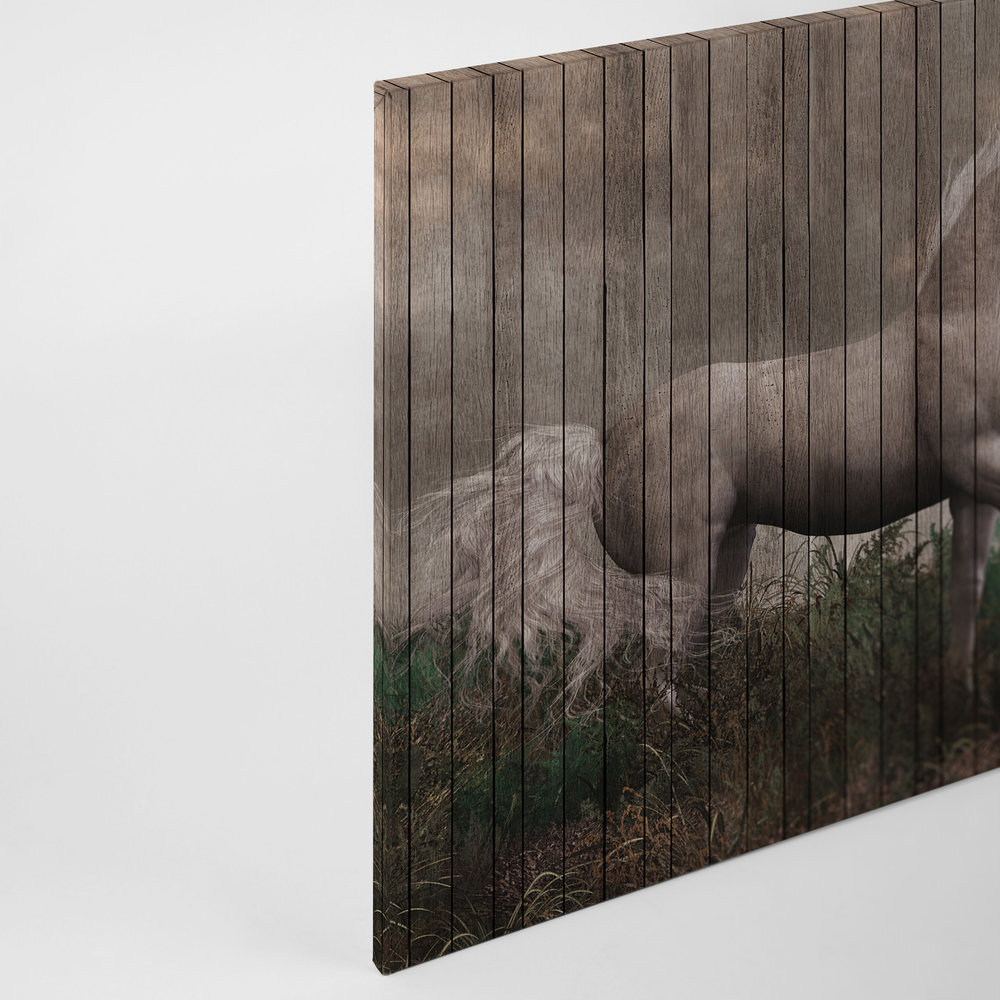             Fantasy 3 - Eenhoorn canvas schilderij met houten plank look - 0.90 m x 0.60 m
        