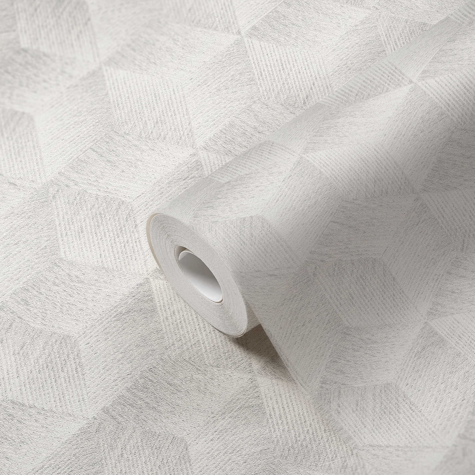             PVC-vrij 3D optisch behang met vierkant patroon & glanseffect - Grijs, Wit
        