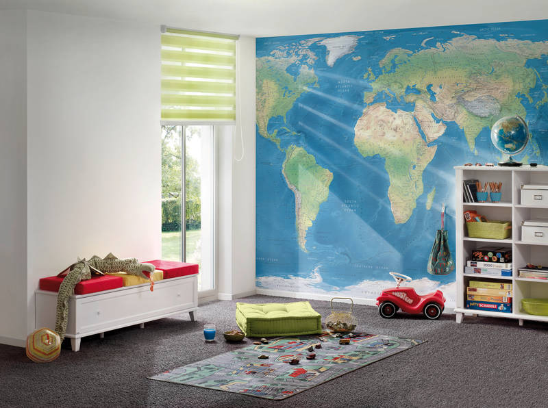papier peint en papier d'intérieur Carte du monde en coloris naturel