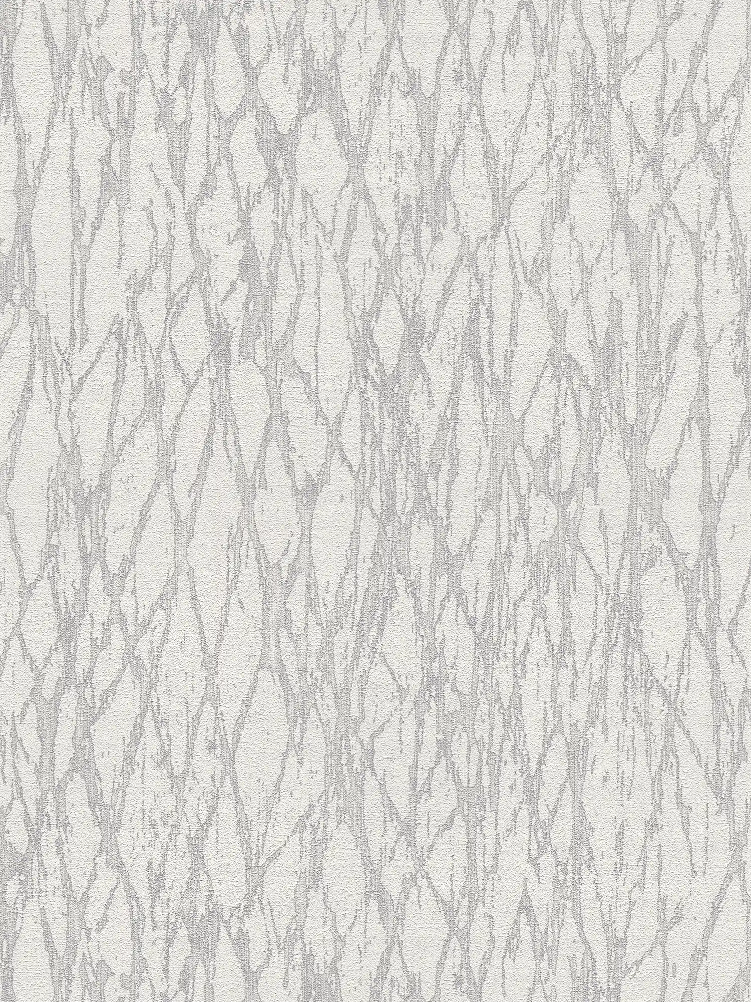 Non-woven wallpaper with abstract lines pattern slightly glossy - white, grey, silver
