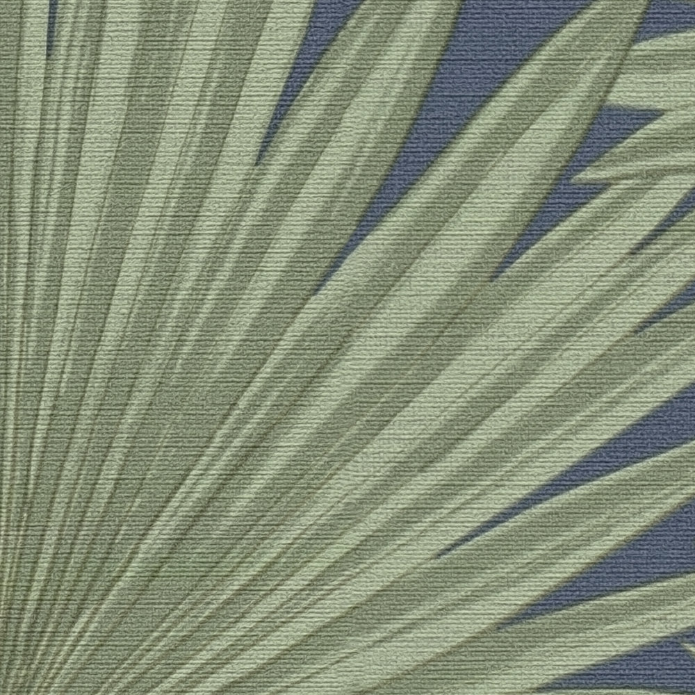             Non-woven wallpaper with palm leaves on a subtle background - green, blue
        