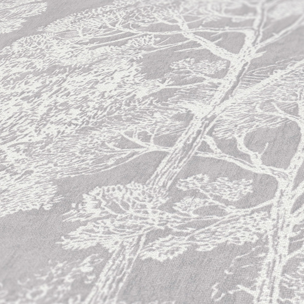             Papier peint vintage intissé motif arbre avec effet métallique - crème, gris, métallique
        