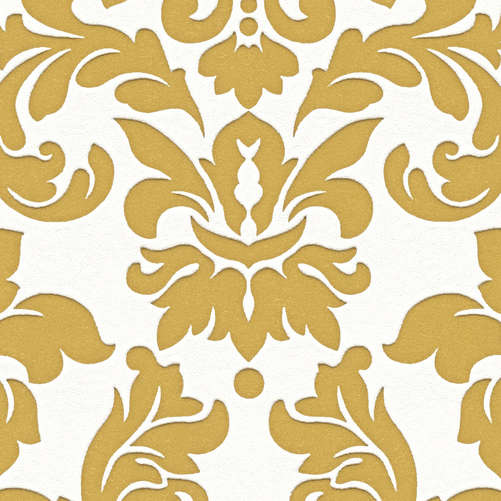             Papier peint doré avec ornement baroque - métallique, blanc
        
