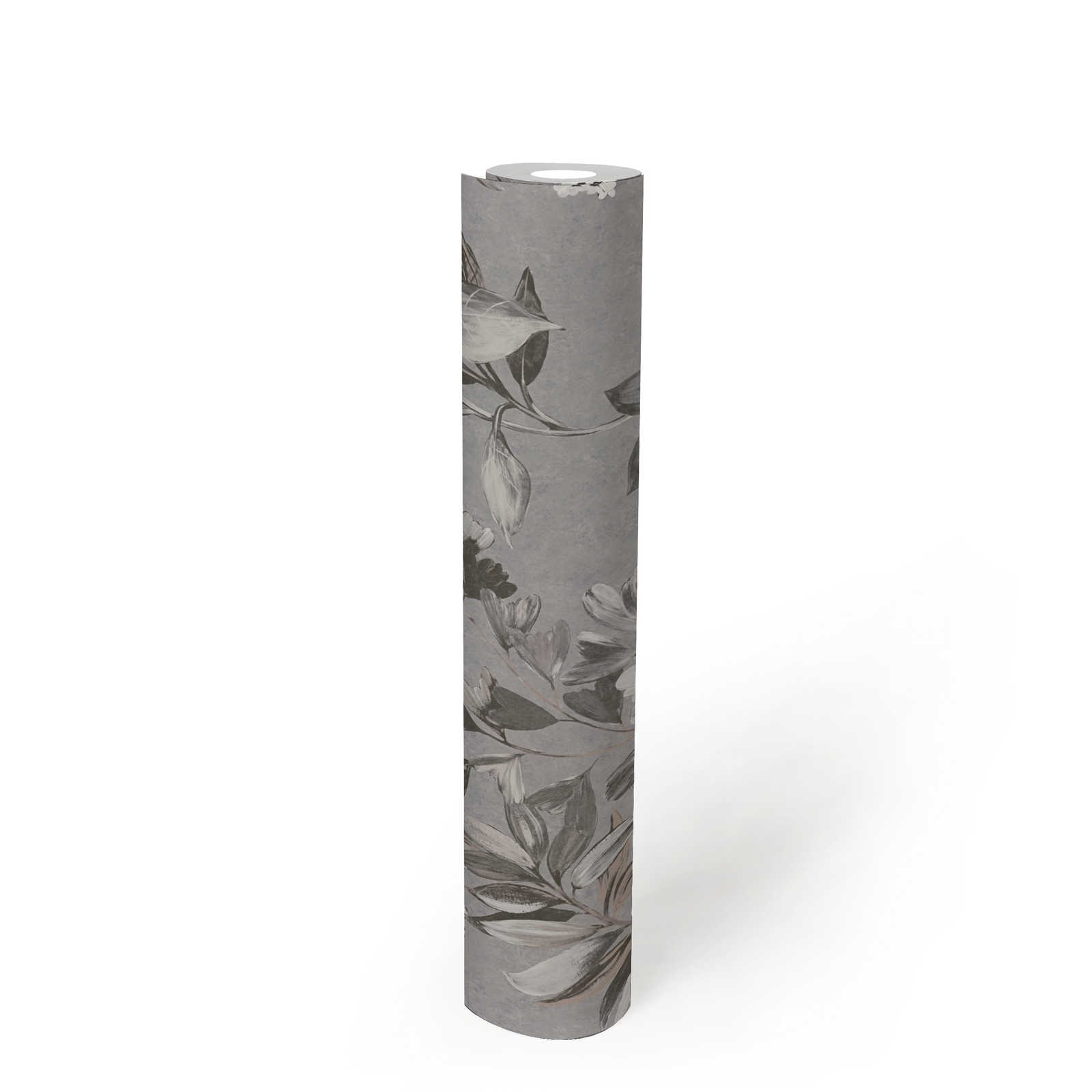             Non-woven wallpaper with floral pattern - grey, white, black
        