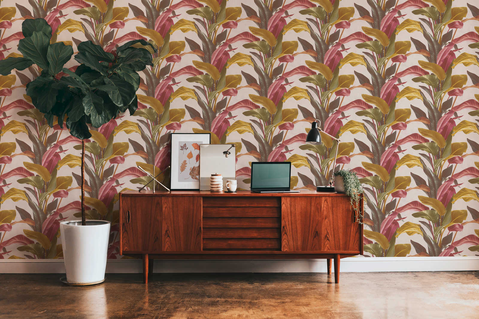             Colorful leaves wallpaper with satin sheen - brown, orange, red
        