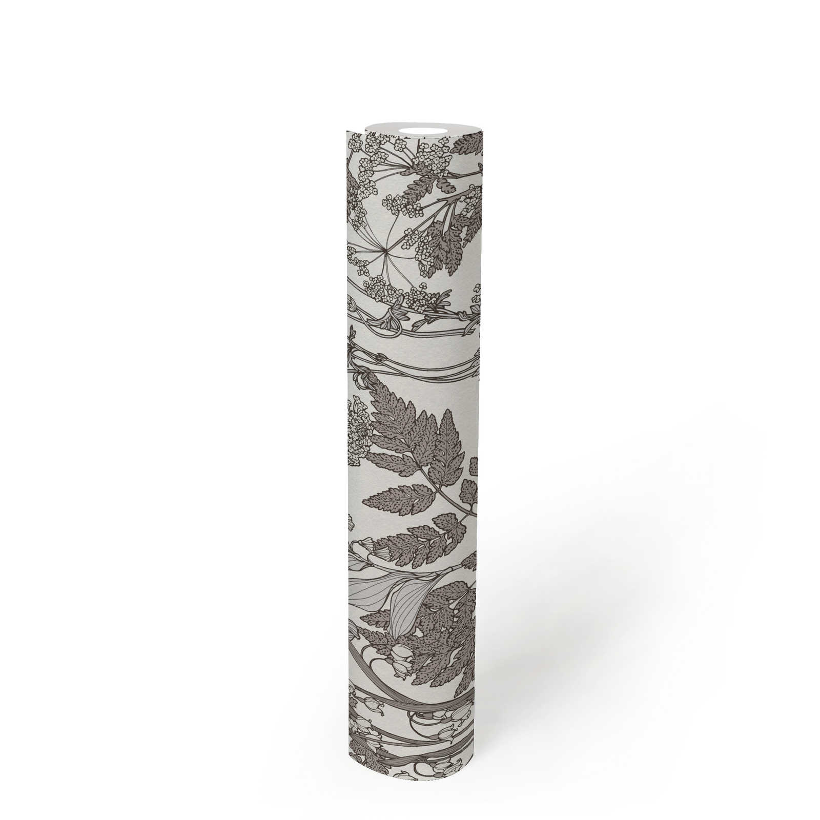             Papel pintado Naturaleza hojas y flores en estilo rústico moderno - gris, blanco
        