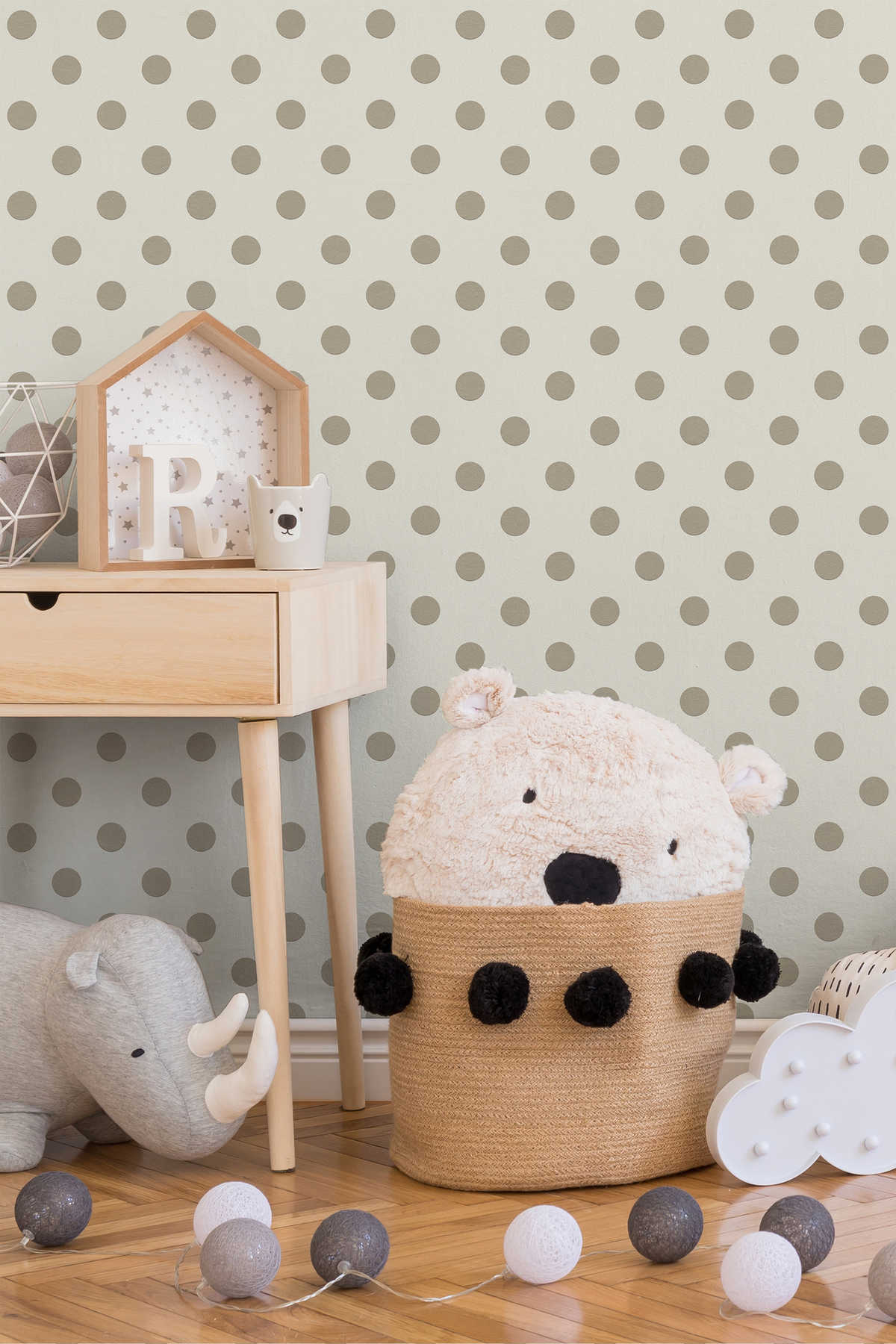             Papier peint intissé points, Polka Dots Design pour chambre d'enfant - beige, rose
        