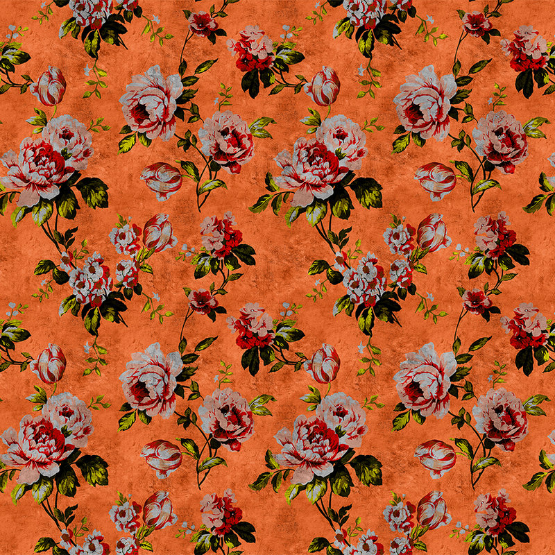 Wild roses 2 - Roses photo wallpaper in scratchy structure in retro look, Orange - Yellow, Orange | Matt smooth fleece

