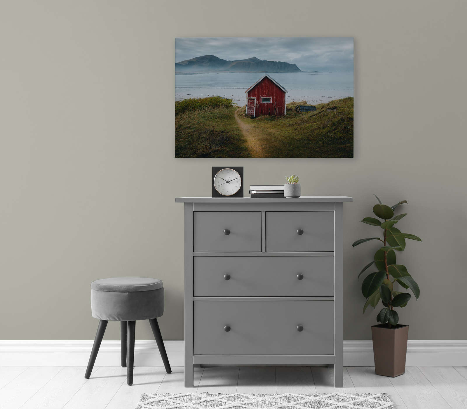             Canvas painting Landscape picture with red hut at the sea - 0,90 m x 0,60 m
        