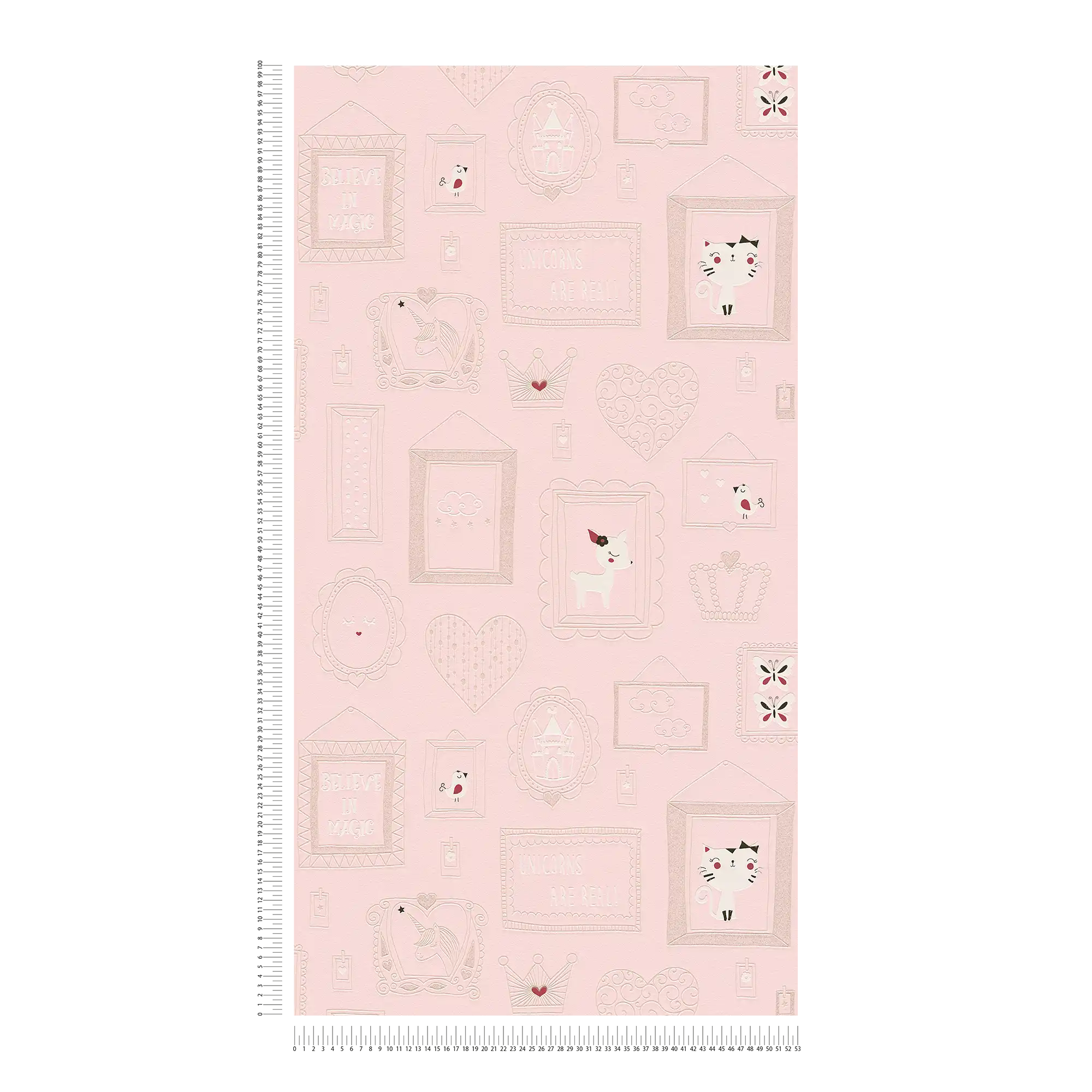             Behang meisjeskamer dierenmotieven met glitter - roze, wit
        