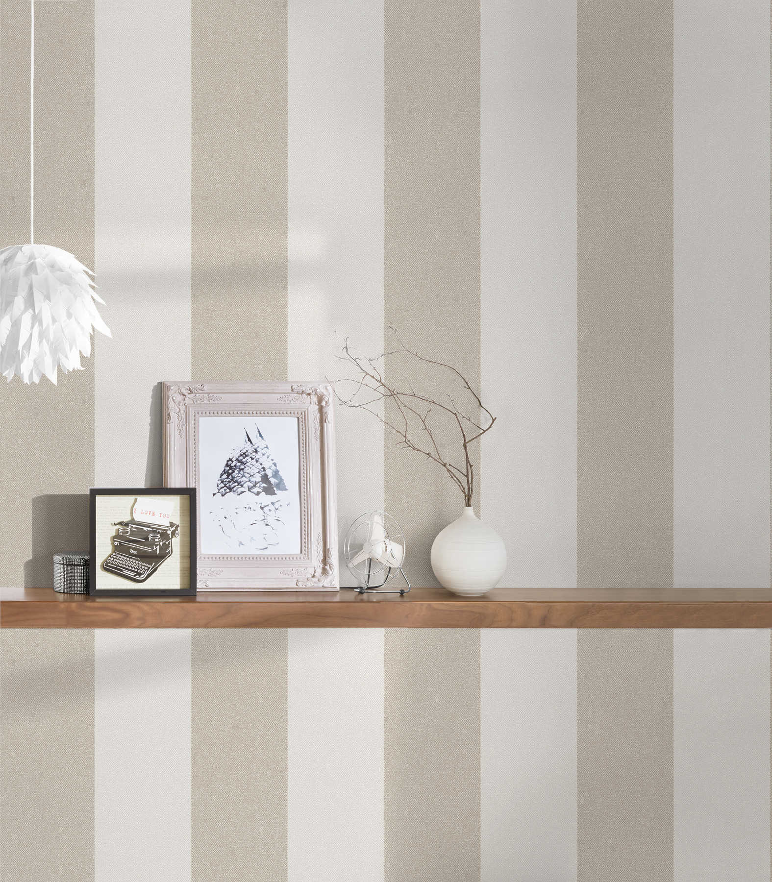             Block stripes wallpaper with linen look - brown, cream, beige
        