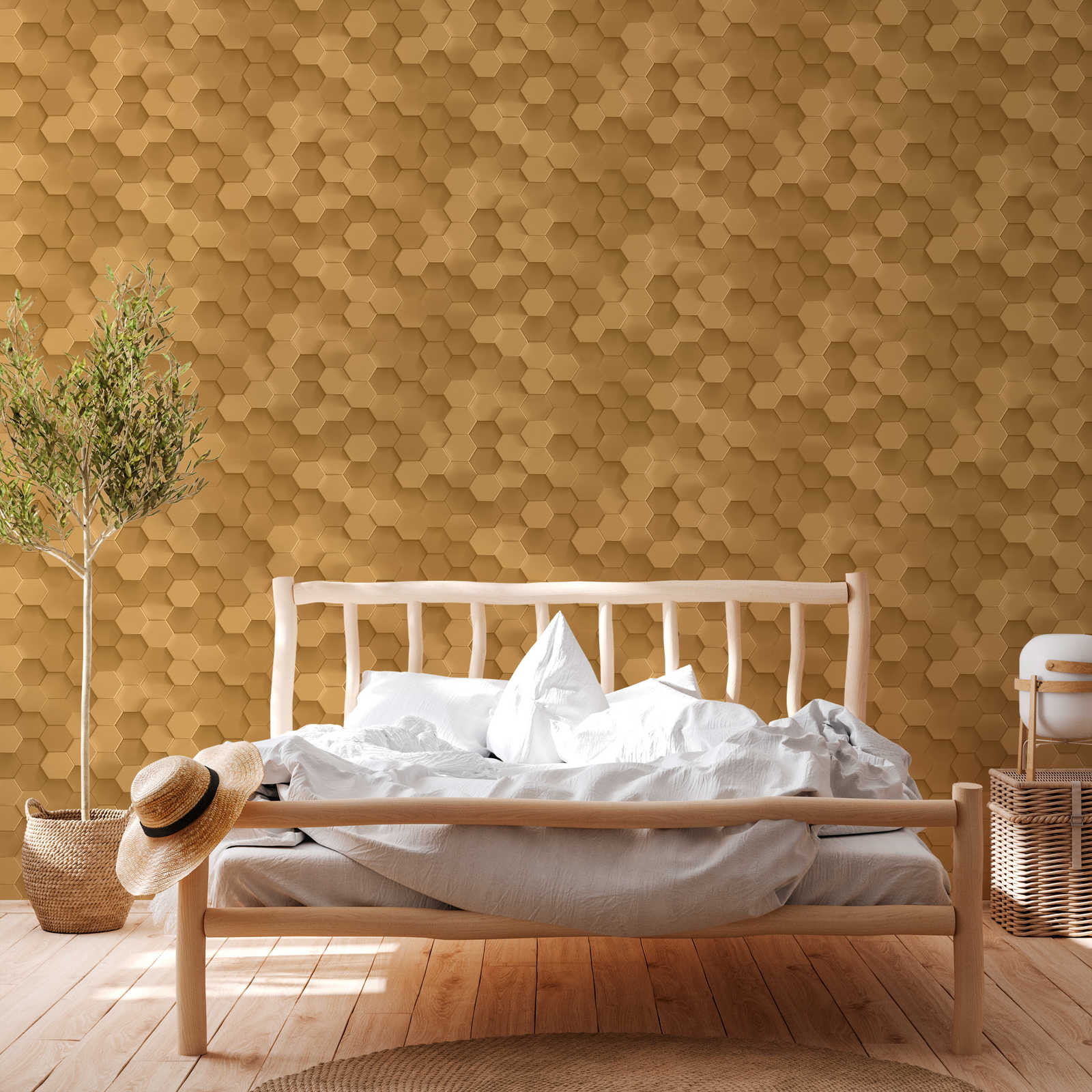             Hexagon 3D wallpaper graphic pattern honeycomb - beige
        