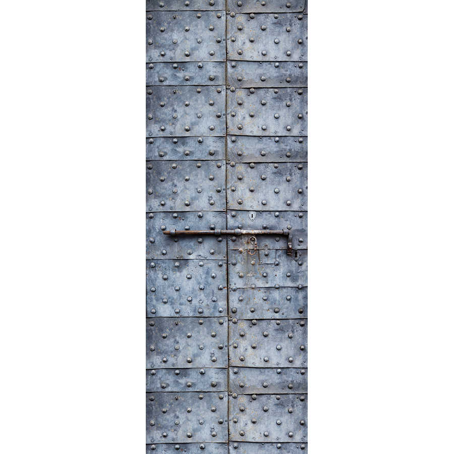 Papier peint panoramique moderne mur de fer avec château sur intissé nacré lisse
