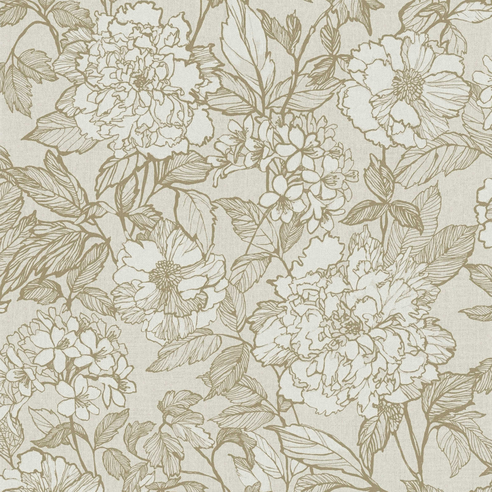 Non-woven wallpaper retro floral pattern and textile look - beige
