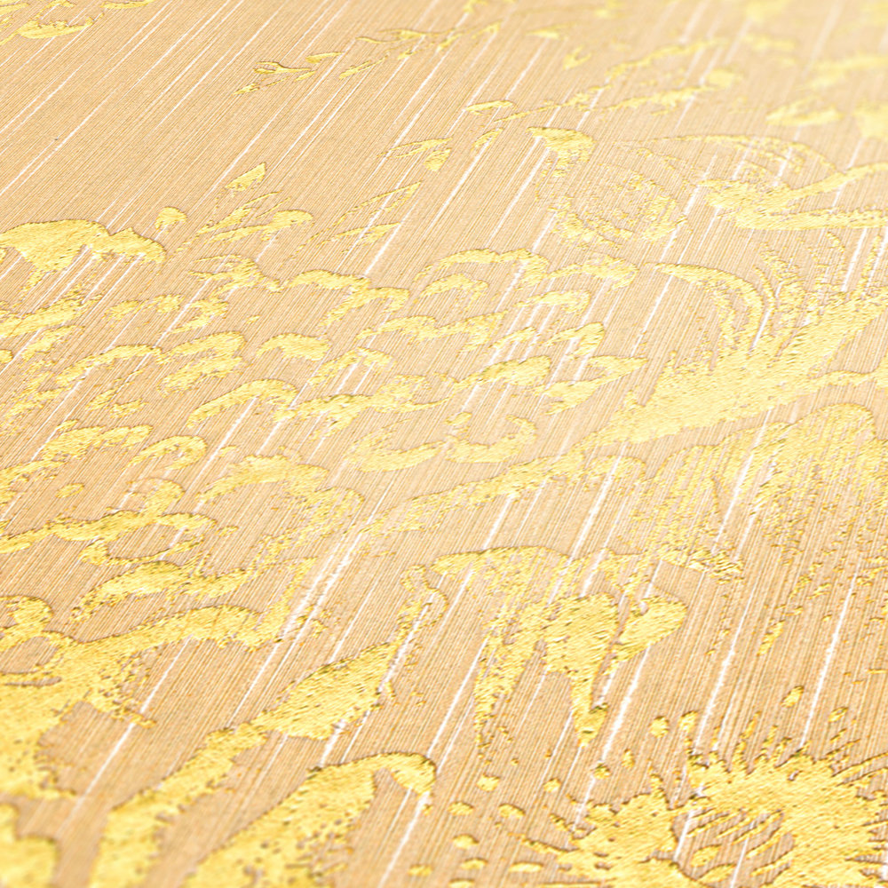             Carta da parati strutturata con motivo floreale dorato - oro, crema
        